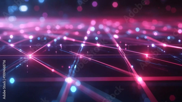 Fototapeta  A futuristic holographic grid with glowing lines. 