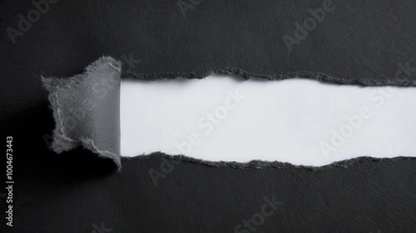 Fototapeta Close-up of black paper torn to reveal a white strip underneath.