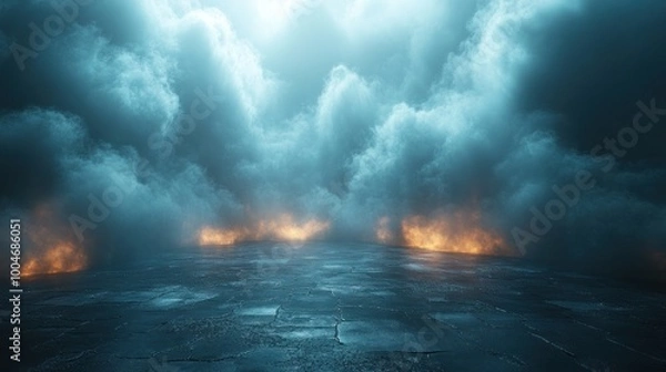 Fototapeta Mysterious Foggy Landscape with a Glow