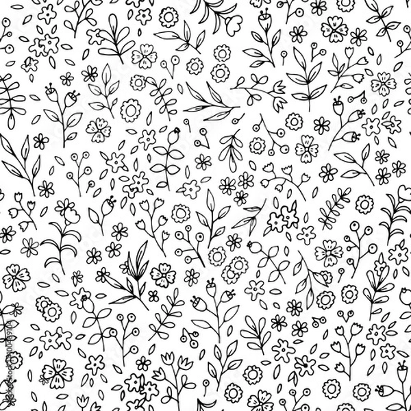 Obraz Black and white flower seamless pattern