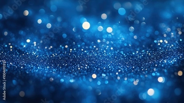 Fototapeta Abstract Blue Glittering Surface With Shimmering Light Particles