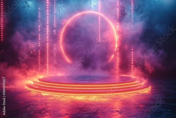 Fototapeta a futuristic holographic podium emerges from a vibrant light display showcasing a blend of digital and physical realms that redefine presentation and performance
