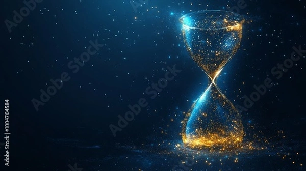 Fototapeta Glowing hourglass with golden particles, cosmic