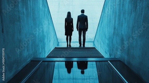 Fototapeta Career ladder where men advance faster than women, highlighting the issue of the glass ceiling and gender inequality