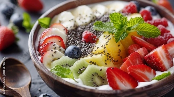 Fototapeta nutrient-dense breakfast bowl with oats, nuts, and berries, promoting cognitive health