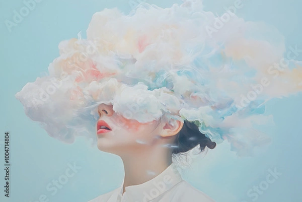 Fototapeta Woman with Clouds in Her Hair   Dreamy Sky Art Creative