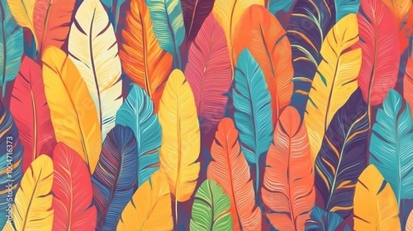 Obraz Colorful tropical leaves creating a vibrant and artistic backdrop, showcasing various shades and patterns in nature’s design