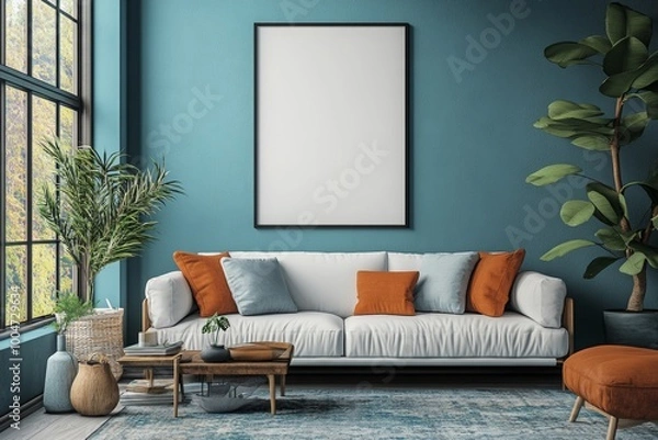 Fototapeta Frame mock up in diferrent interior design style, AI generated