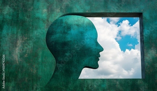Fototapeta Silhouette of a head with an open window to the sky
