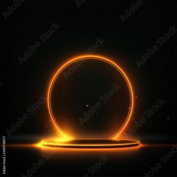 Fototapeta Glowing Orange Circle on a Black Background with a Platform in the Center.