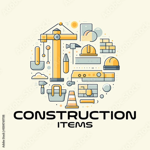 Fototapeta Construction Tools Flat Vector Illustration Design