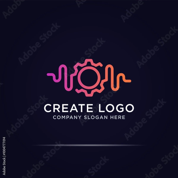 Fototapeta abstract gear pulse digital logo design use line concept