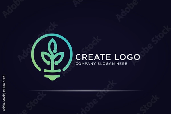 Fototapeta bulb leaf technology logo design use line concept