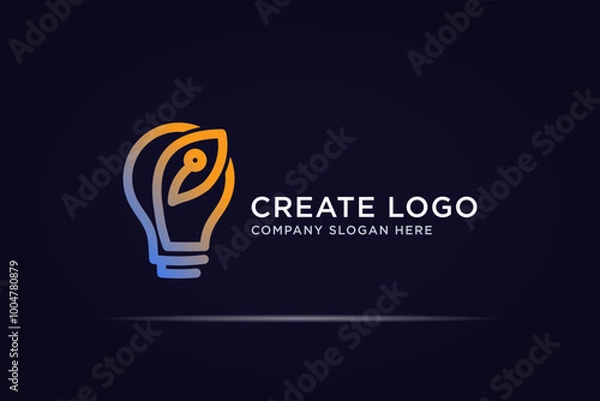 Fototapeta modern bulb leaf technology logo use single line concept
