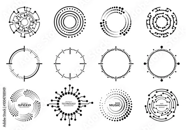 Fototapeta Circle digital technology. Abstract techno circle. Futuristic electronic circuit board icon. Concept of communication and high tech computer digital technology. Logo design template. Icon set. Vector