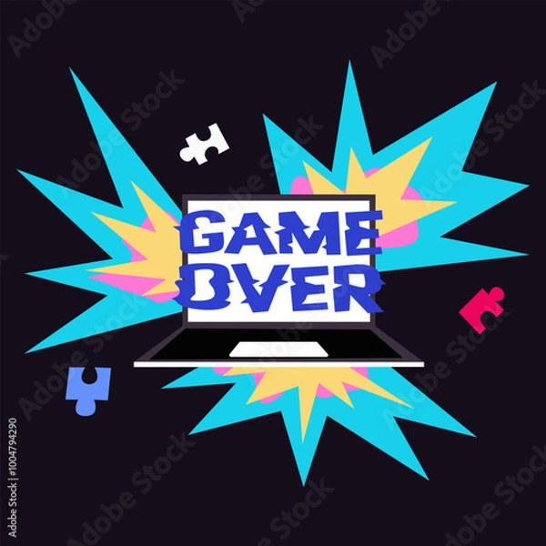 Obraz Game Over background. Game streamer vector flat poster. Concept cyberspace technology. Flat retro design concept of game sport. For game assets in vector illustrations