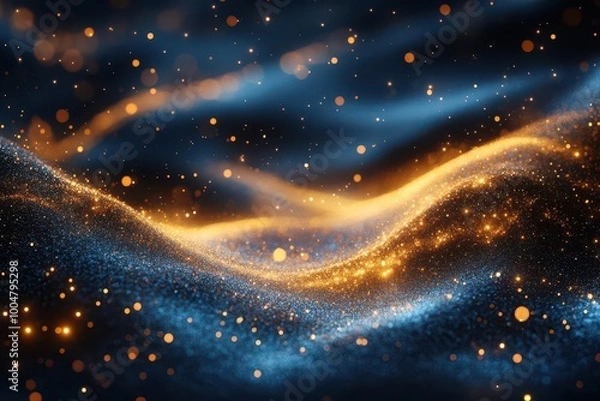 Fototapeta deep blue background with gold particles in motion creating a dynamic and sophisticated visual effect the contrast adds a touch of elegance and modernity