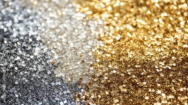 Fototapeta Close-up of gold and silver glitter, sparkling and shimmering.