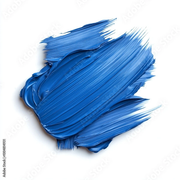 Obraz A single brushstroke of bright blue paint on a white background.