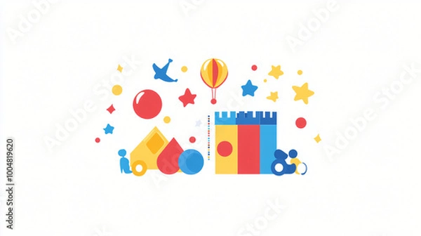 Fototapeta A colorful logo for a children’s toy store, featuring playful elements and fun design.