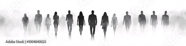 Obraz Colorful silhouettes of diverse people holding hands, Diversity Equity and Inclusion, modern company background