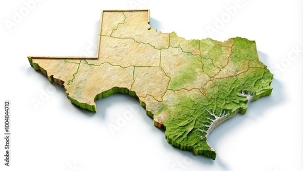 Fototapeta Detailed Outline of Texas State with Geographic Borders and Clean White Background for Graphic Use