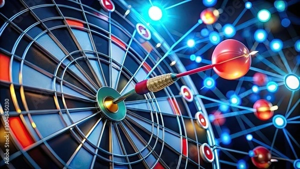 Fototapeta Digital Marketing Strategy Concept with Darts Hitting Target Center and Network Connection Icons