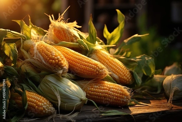 Fototapeta Delicious Corn Plan Arrangement with Copy Space, generative IA