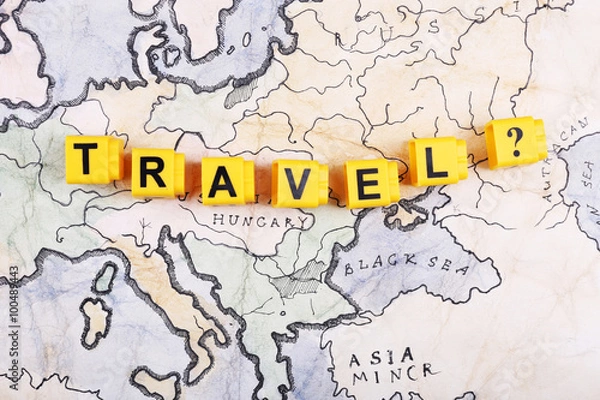 Fototapeta Travel as a question on World map background