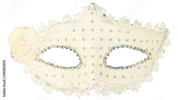 Fototapeta White carnival mask decorations isolated background  view close-