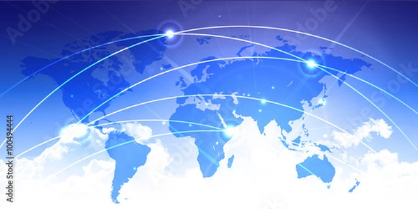 Fototapeta 世界地図　空　テクノロジー　背景