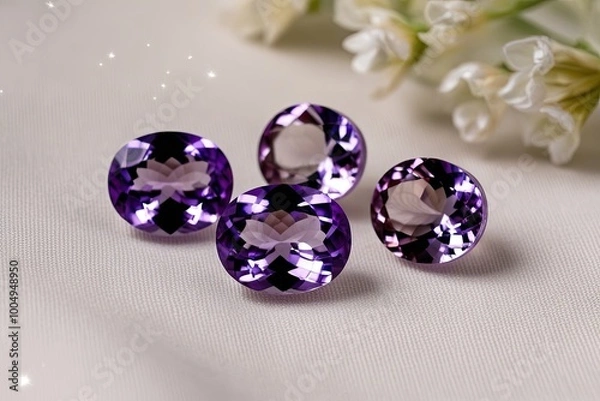 Obraz Amethyst Gemstones Displayed on Soft Canvas with Elegant Shine and Soothing Sparkle