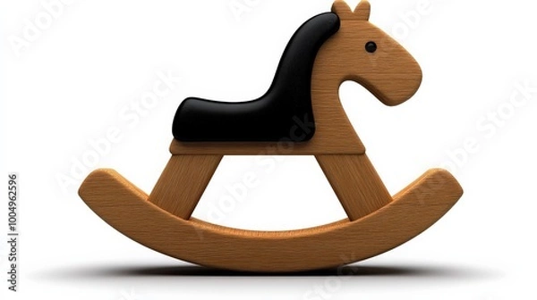 Fototapeta Classic Wooden Rocking Horse: A timeless childhood favorite, this charming rocking horse boasts a traditional design with a brown wooden body and black saddle, capturing the innocence and joy of play.
