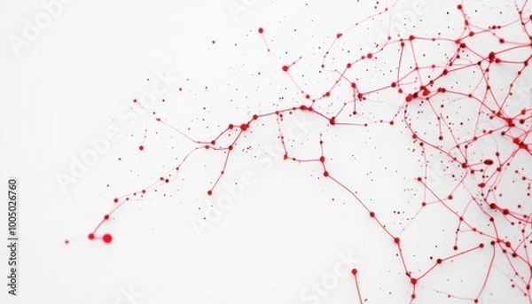 Fototapeta Abstract red lines and dots on a white background, artistic design.