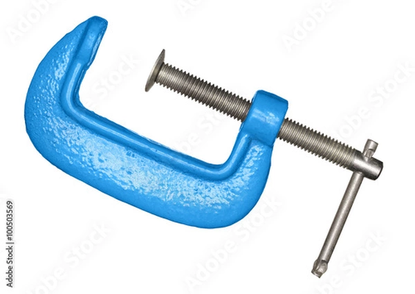 Obraz Metal blue clamp on white