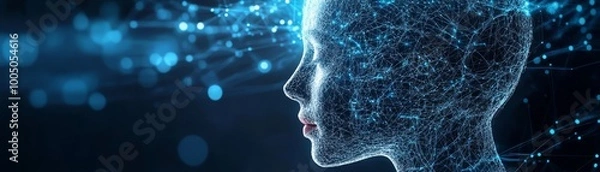Obraz A captivating illustration of womans head featuring network of dots and lines symbolizing digital connectivity with network of dots lines