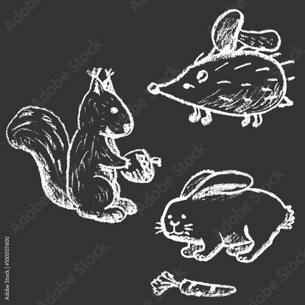 Obraz Vector illustration hand drawn chalk animals set