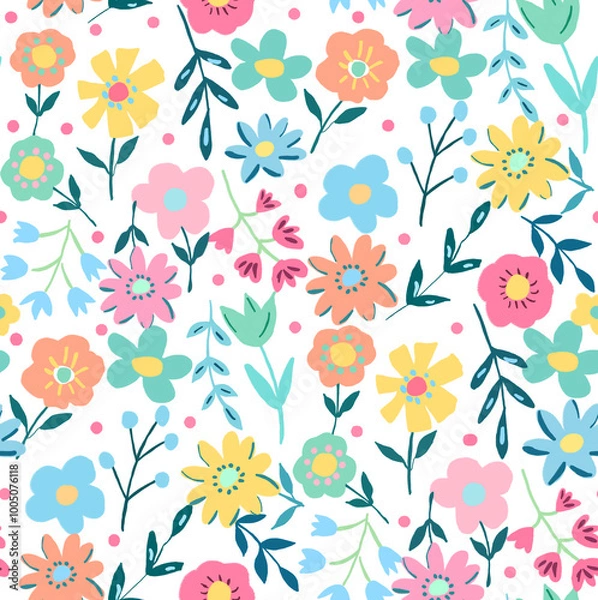 Fototapeta Flower leaf garden seamless pattern illustration.