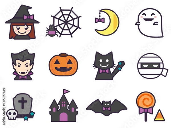 Fototapeta Set of simple design Halloween icons  - color and line