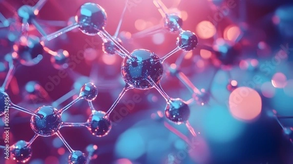 Fototapeta Abstract Molecular Structure with Pink and Blue Lights