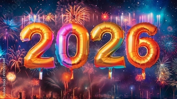 Obraz 2026 air balloons in sky, Happy New Year background 