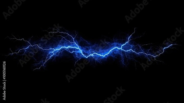 Obraz A bright blue lightning bolt streaks across a black background.