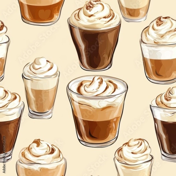 Fototapeta Whimsical Coffee Art Seamless Pattern for Print Design