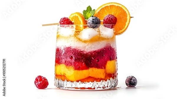 Fototapeta Tropical Refreshment: Close-Up of a Garnished Tropical Drink in a Glass, Isolated on White Background with Ample Copy Space