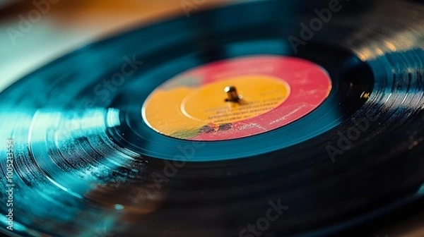 Fototapeta Vintage Vibes: Close-Up of a Vinyl Record Captured in Detailed Precision