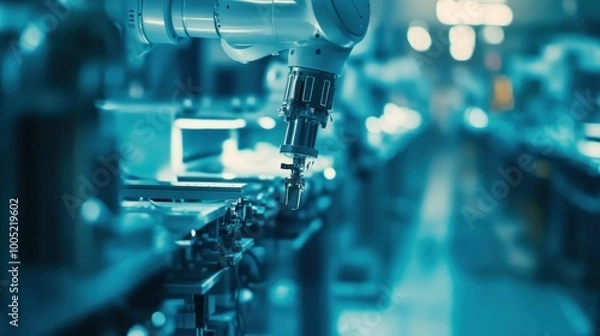 Fototapeta Automated Industrial Production Line with Robotic Arm