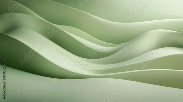 Fototapeta Abstract Green Wavy Background, Soft Gradient, 3D Render, Minimalist Design.