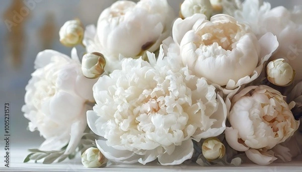 Fototapeta 高級感のある美しい白い花束（ウエディング、贈り物、感謝）