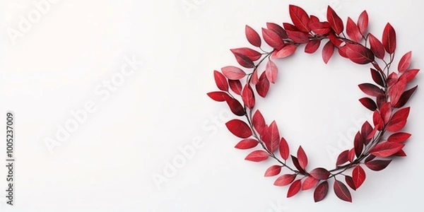Fototapeta Red leaf wreath on a white background