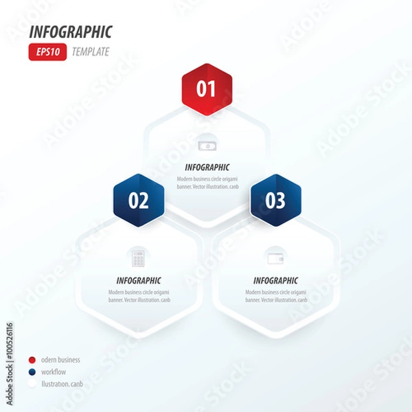 Fototapeta Hexagon infographic 2 color  red and blue